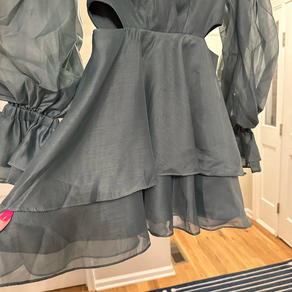 ASOS Teal Ruffle Layered Mini Dress - Picture 10 of 13